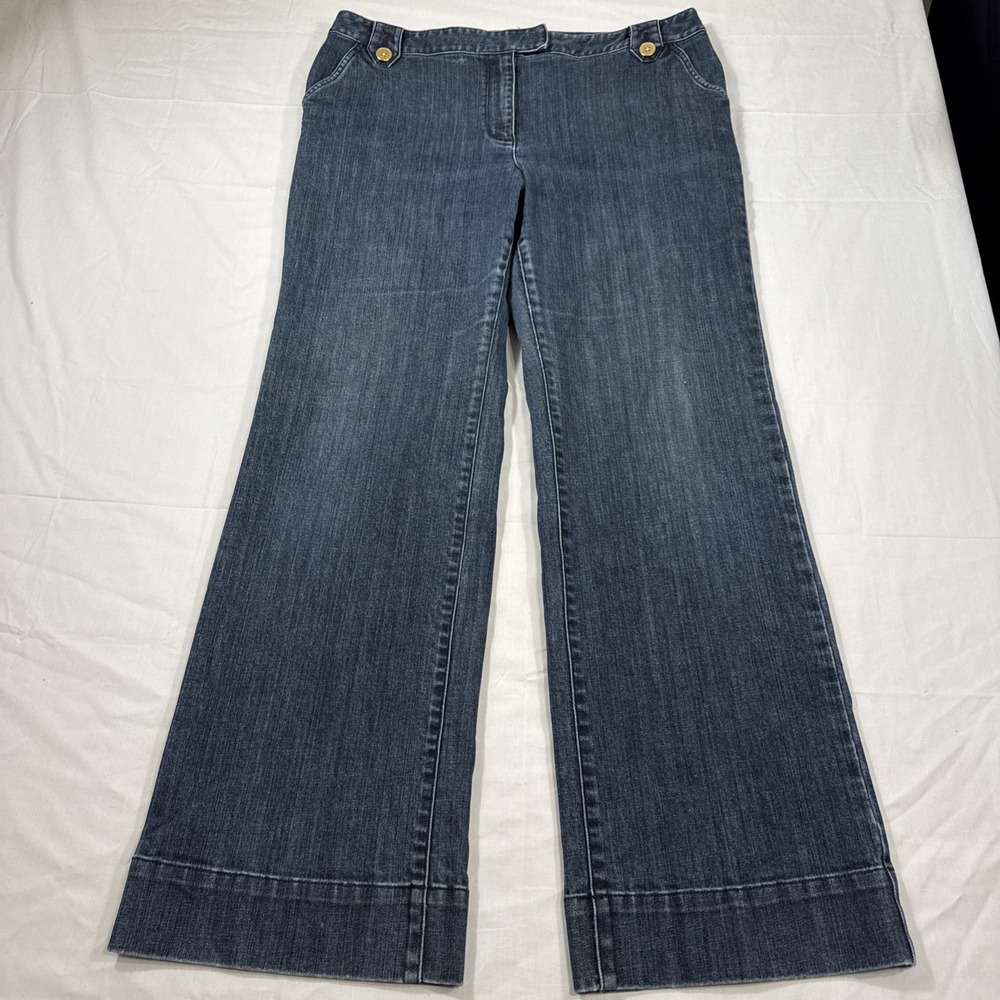 JEANS WIDE LEG Talbots  Womens 16 Blue Medium Wash Denim Trouser Stretch Casual
